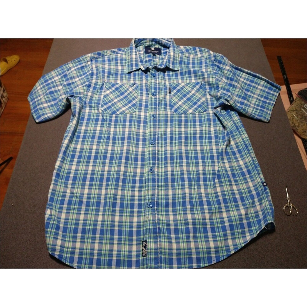 Rocawear Classic Shirt Men 3XB Blue Plaid Short Sleeve Button Up Vacation Summer